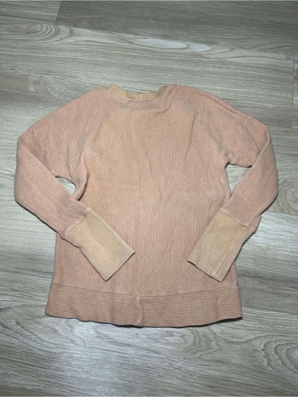 Kids Long Sleeve Ribbed Top in Peach - Picture 4 of 5